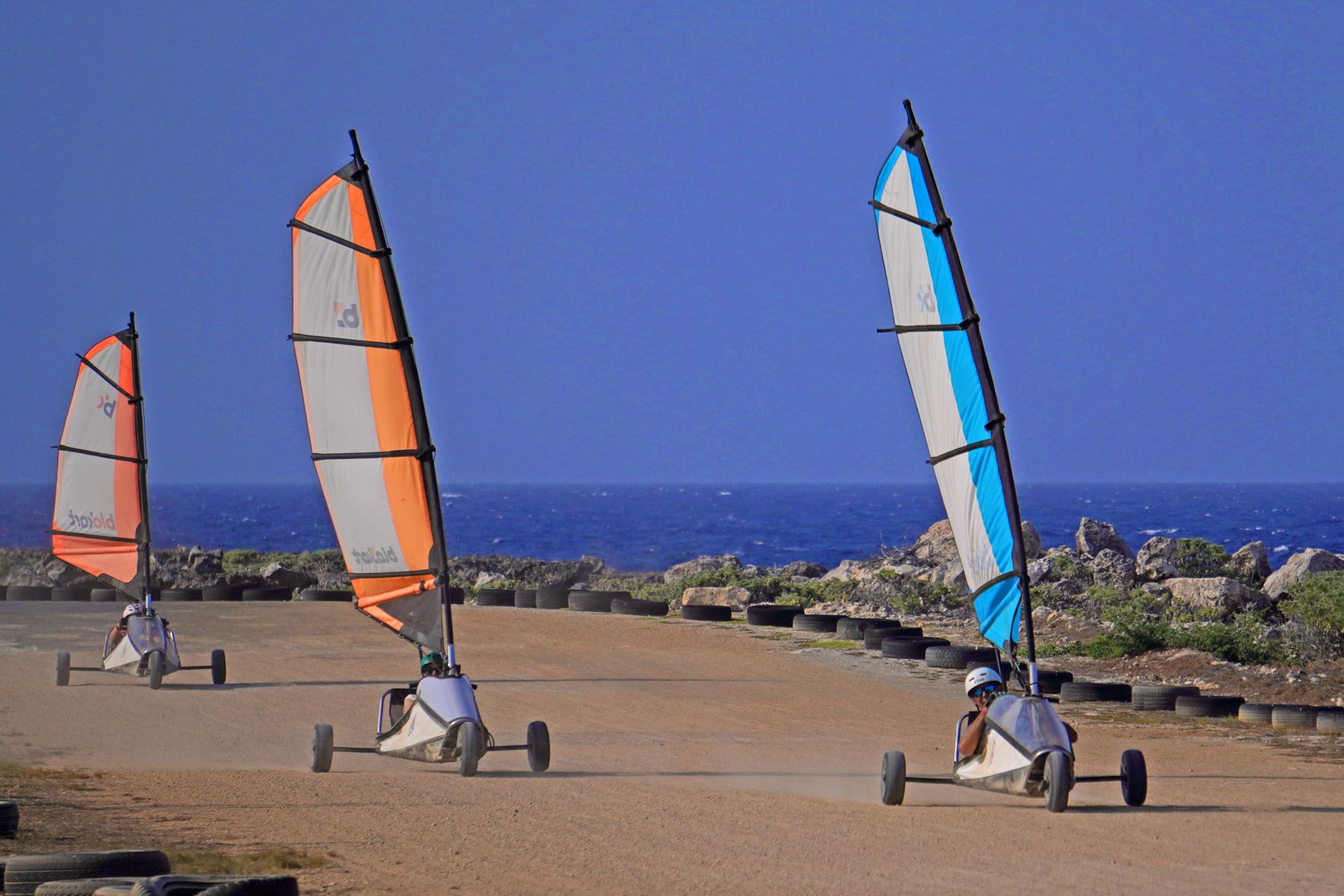 Blokart sails against the deep blue Caribbean Sea
